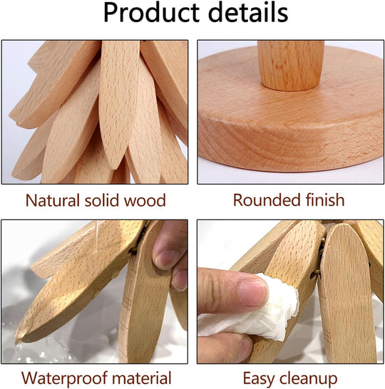 Foldable Heat Resistant Pads Kitchen Table Wooden Tree Shape Trivets Gift Sets