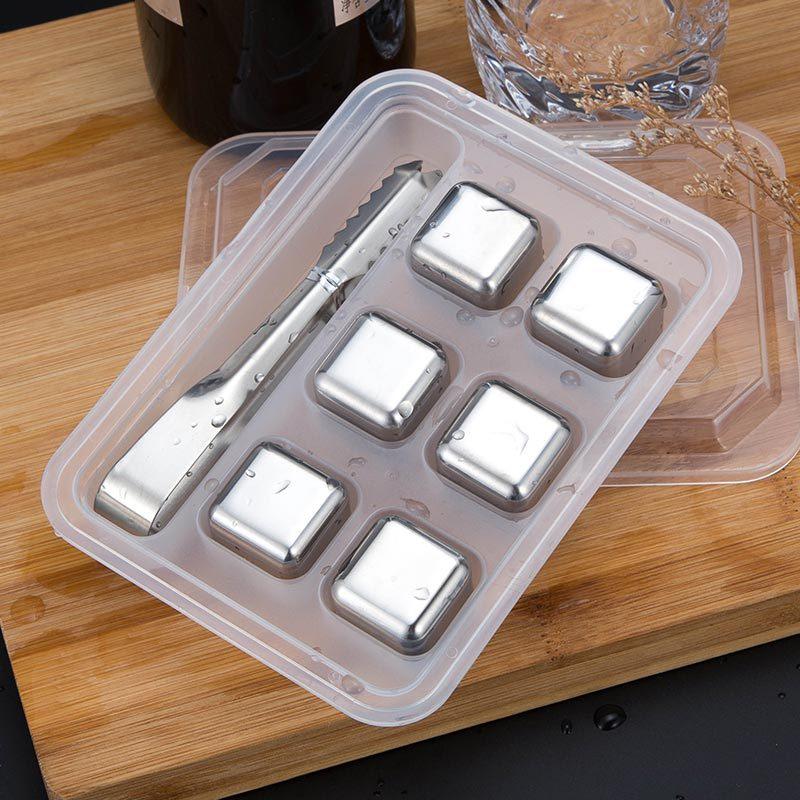 Stainless Steel Reusable Ice Cubes with Barman Tongs and Freezer Tray