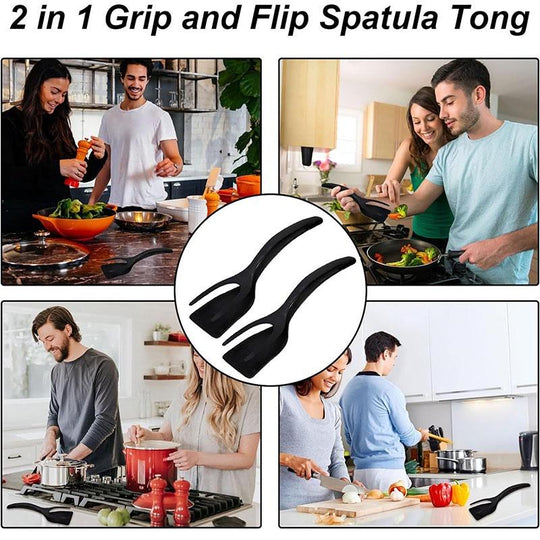 Double Sided Pancake Fish Turner Flip Spatula Tongs, Silicone Egg Flipper Tong