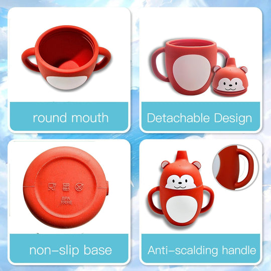 Sippy Animal Silicone Sipping Water Cups Safe BPA Free Silicone Baby Training Cups With Straw Baby Silicon Cups