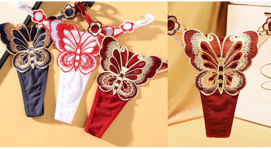 Premium Quality Transparent Lace Thongs Butterfly Accessories G String Women Underwear(Bulk 3 Sets)