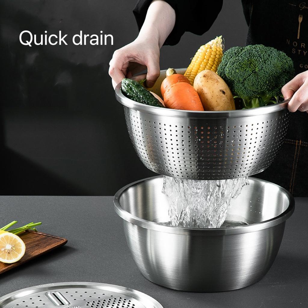 Multifunctional 3 in 1 Stainless Steel Drain Basket Multi-purpose Vegetable Slicer Graters For Kitchen(Bulk 3 Sets)