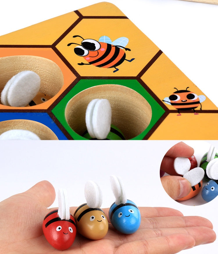 Clamp Fun Picking Catching Toy Hive Board Games Montessori Board Game Wood Bee Toy