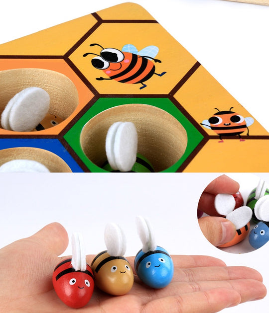 Clamp Fun Picking Catching Toy Hive Board Games Montessori Board Game Wood Bee Toy(Bulk 3 Sets)