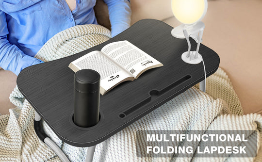 Portable Foldable Laptop Tray Table Multifunctional Laptop Bed Desk with USB Charge Port Cup Holder for Bed(Bulk 3 Sets)