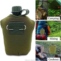 High Quality Stainless Steel Canteen Military with Cup and Green Nylon Cover Waist Belt for Camping Hiking Climbing