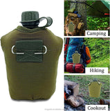 High Quality Stainless Steel Canteen Military with Cup and Green Nylon Cover Waist Belt for Camping Hiking Climbing(10 Pack)