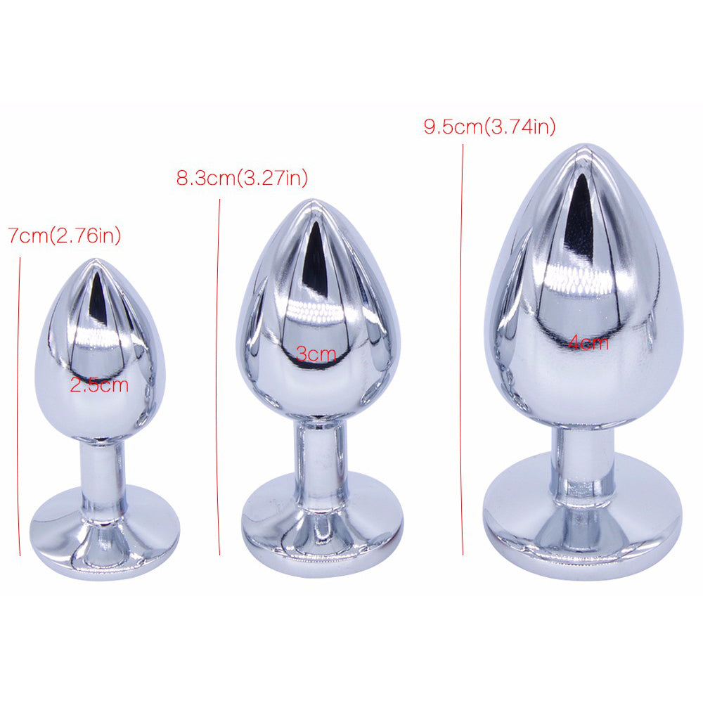 Round Butt Plug metal  with stone - MOQ 10 Pcs