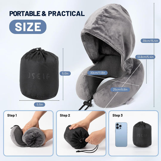 neck support U shaped hooded travel pillow for airplane