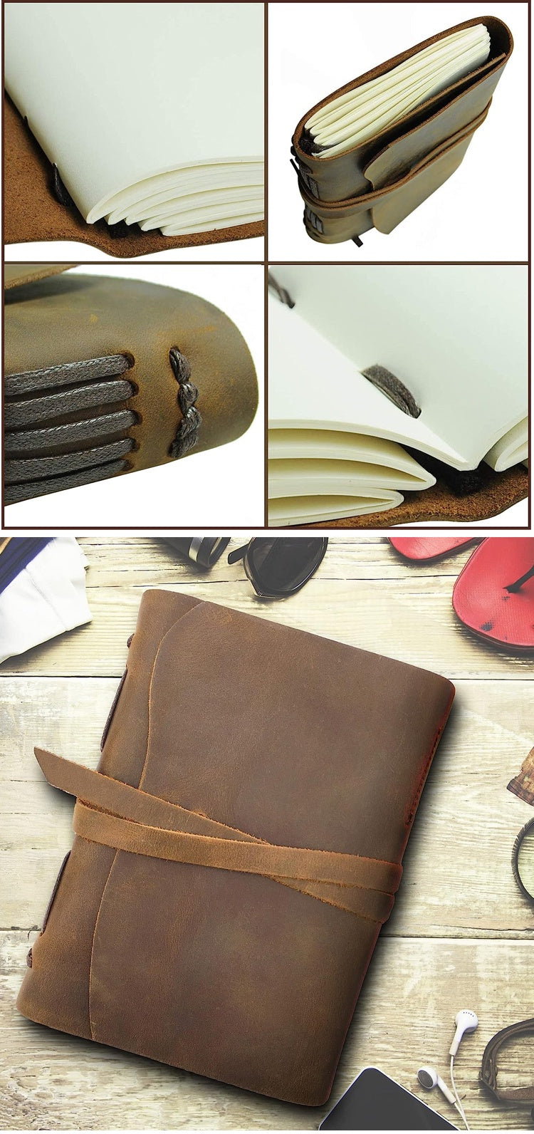 Antique Handmade Leather Bound Journal with Deckle Edge Paper for Men And Women Diary - Leather Sketchbook(Bulk 3 Sets)