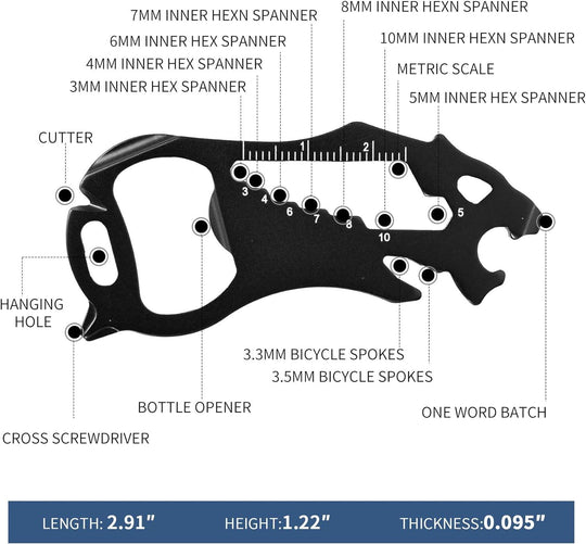 Keychain Multi-tool Metal Pocket Tool for men Portable No rust multi-function tools Wrench for Screw,ruler and bottle opener,13 in 1 Total Routine maintenance