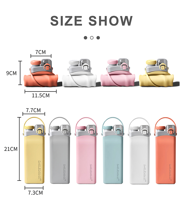 Silicone collapsible travel 20 Oz Drink squeeze gym kid Water Bottle foldable silicone collapsible water bottles with straw(Bulk 3 Sets)