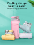 Silicone collapsible travel 20 Oz Drink squeeze gym kid Water Bottle foldable silicone collapsible water bottles with straw(Bulk 3 Sets)