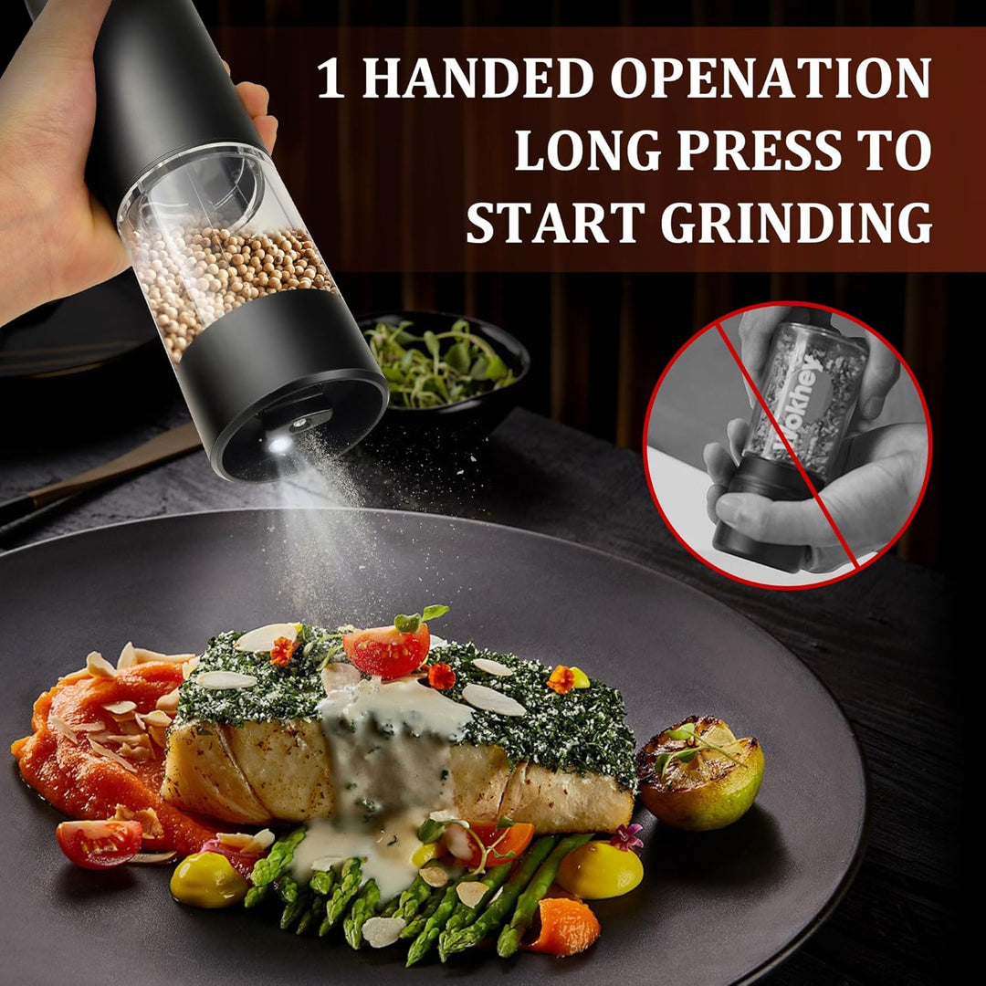 Electric Salt and Pepper Grinder Set Automatic One Touch Pepper Grinder Easy Use Pepper Mill