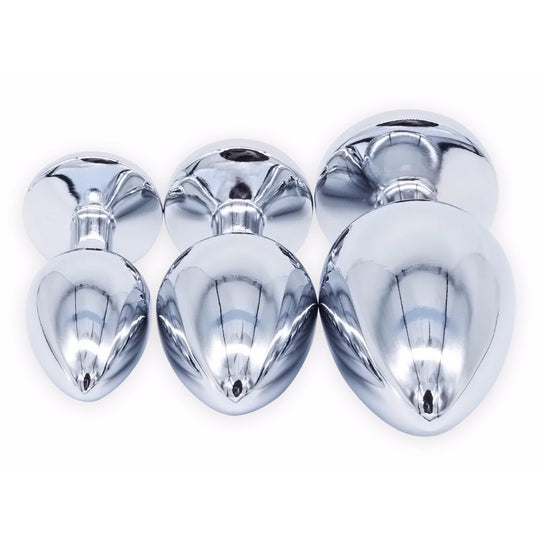 Round Butt Plug metal  with stone - MOQ 10 Pcs