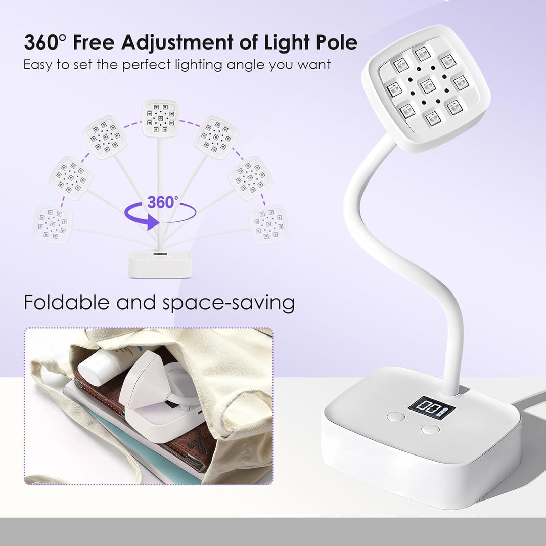 Adjustable Gel Nail Quick Dry Gooseneck UV Light for Nails, 27W Rechargeable Flash Cure Lamp 360°