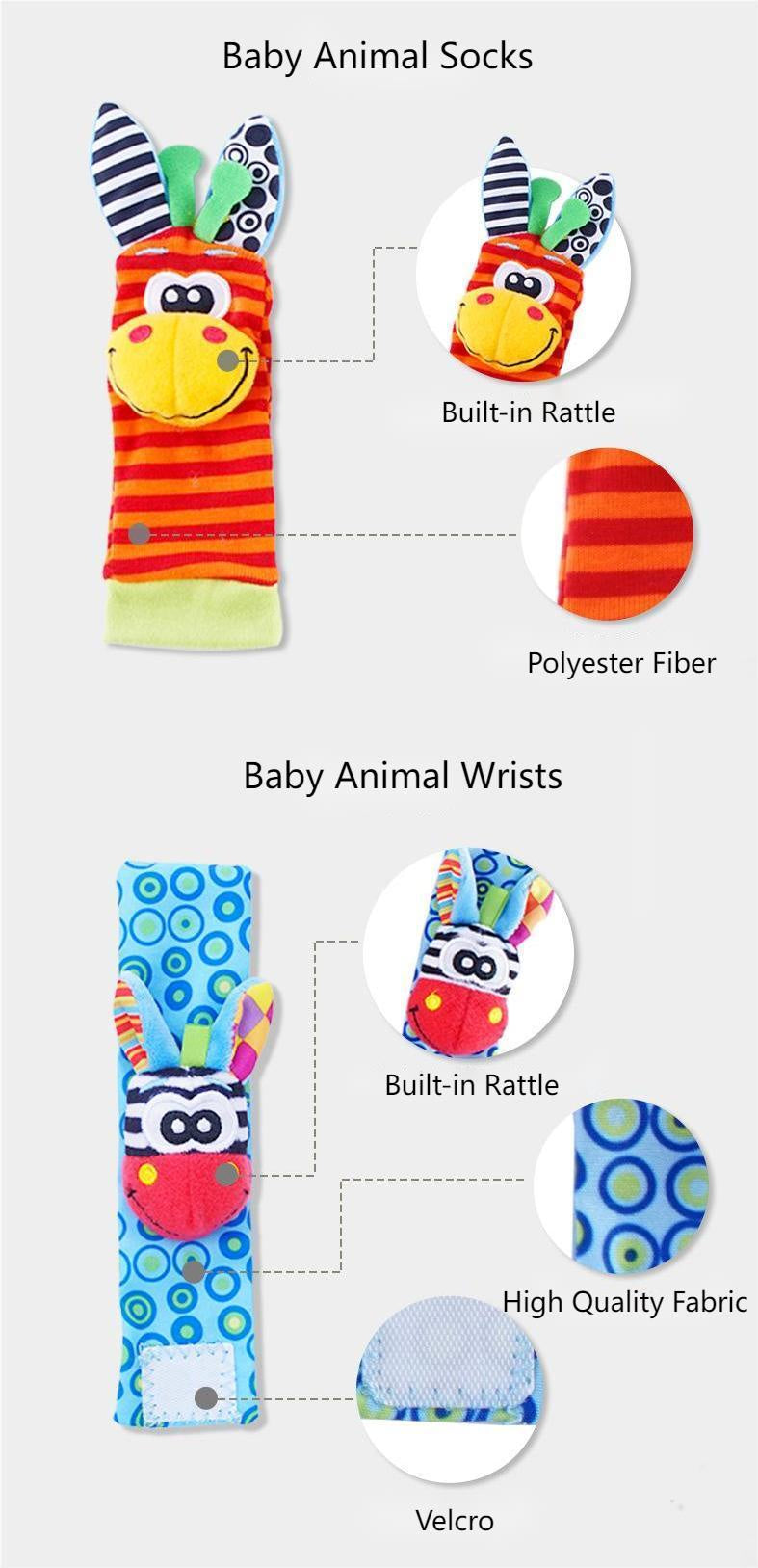 Infant bed bell baby kids plush Toddler Baby Handbell Ring Bell socks Toy Jungle Wrist Rattle Foot Finder (10 Pack)