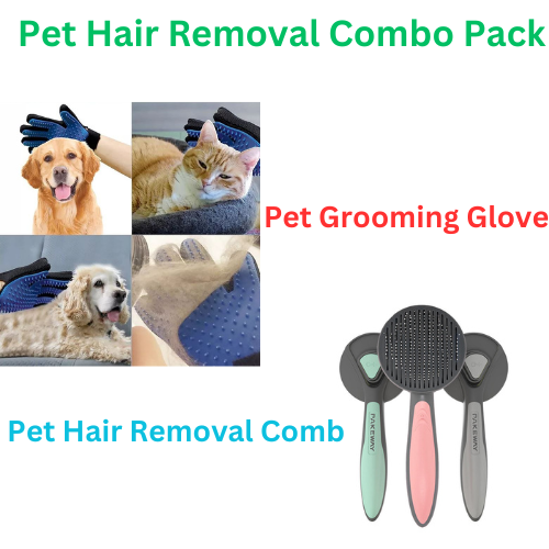 Self Cleaning Pet Hair Removal Comb & Pet Grooming Glove Combo Pack - MOQ 10 Pcs