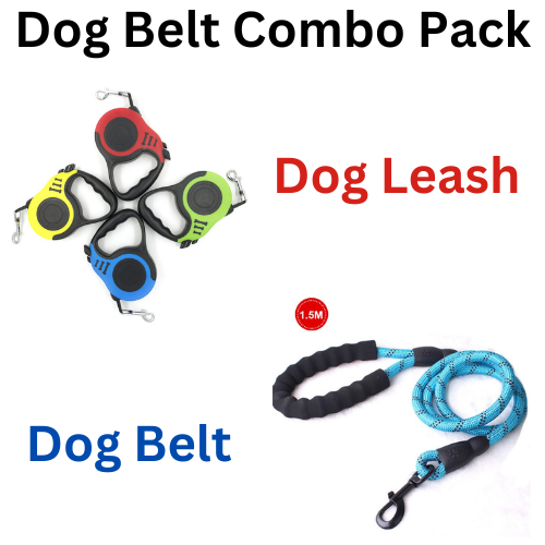 Automatic Telescopic Tractor Retractable Dog & Dog Adjustable Belt Combo Pack - MOQ 10 Pcs