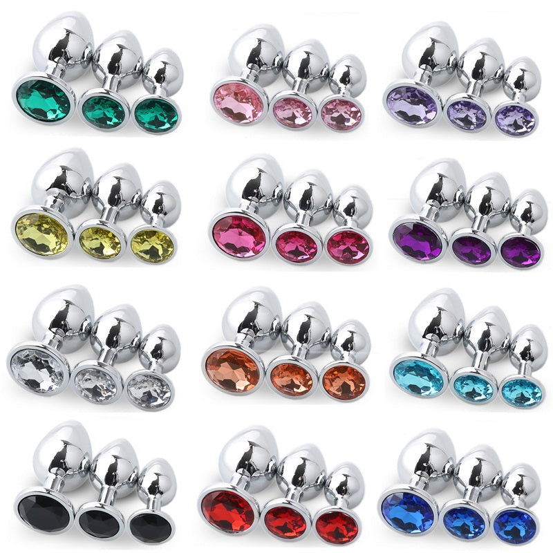 Round Butt Plug metal  with stone - MOQ 10 Pcs