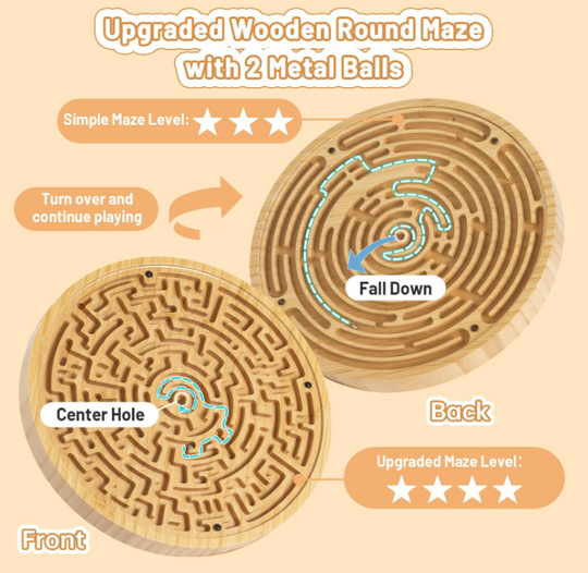Round Wooden Labyrinth Board, Balance Maze Game All Ages