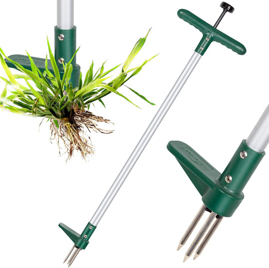 Heavy-Duty Manual Weed Puller Tool – Long Handle 3-Claw Garden Weed Remover with Ergonomic T-Handle