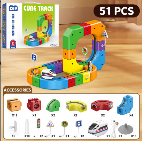 Magic Track Car Baby Racing Runway Slot Stem Educational Electronic Train Rail Cube Toys Sets (MOQ 10 Sets)