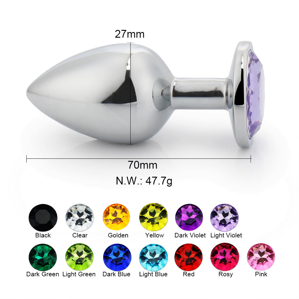 Round Butt Plug metal  with stone - MOQ 10 Pcs