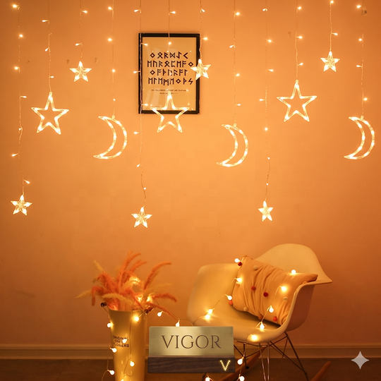 ✨ VIGOR Moon & Star LED Curtain Lights – Enchanting Fairy String Lights