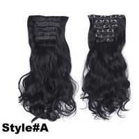 Long Straight Ponytail Hair Synthetic Extensions & Long Curly Wavy Hair 16 Clip Combo Pack