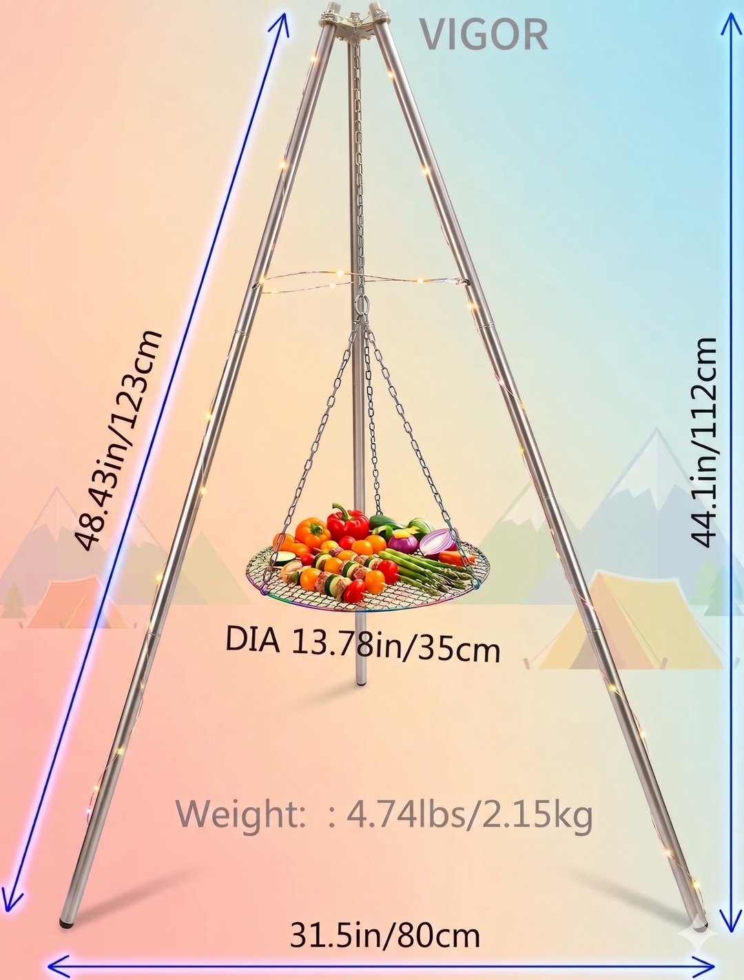Stainless Steel Campfire Tripod Stand – Portable Outdoor Cooking Pot Support for Camping, BBQ & Picnic Grilling