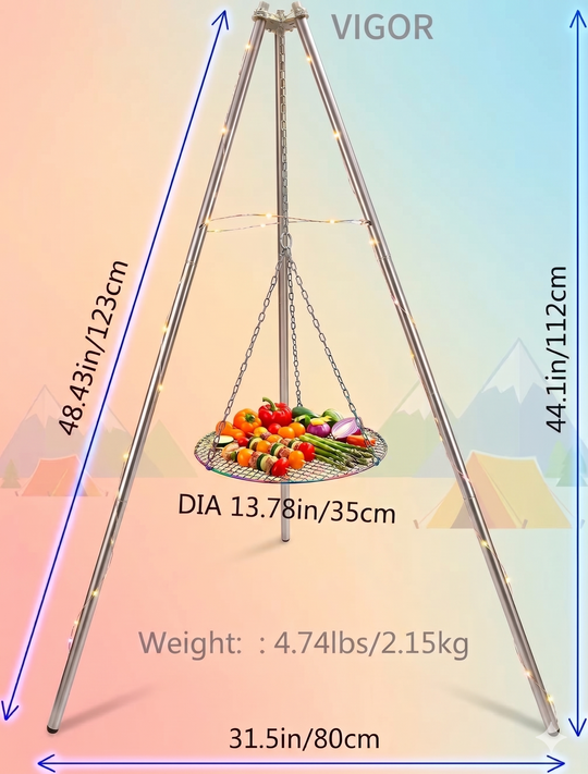 Stainless Steel Campfire Tripod Stand – Portable Outdoor Cooking Pot Support for Camping, BBQ & Picnic Grilling