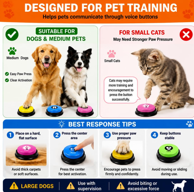 Dog & Cat Talking Buttons, 12-Pcs Recordable Voice Training Buttons with Non-Slip Bases (MOQ 10 Sets)