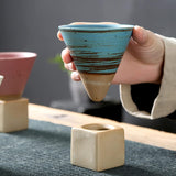 Pottery Espresso Cup, Creative Ceramic Tea Cup With Base, Vintage Espresso Cups, Triangular Cone Shape Tea Cup Ceramic Mug For Coffee Tea Latte Milkshake Yogurt(10 Pack)