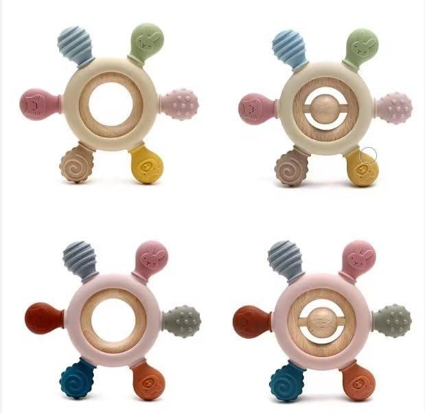 silicone teether baby teether wood ring teething toy(10 Pack)