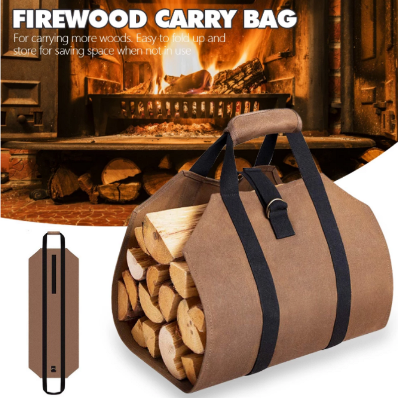 Outdoor camping accessories firewood carrier bag canvas durable wood holder carry storage pouch