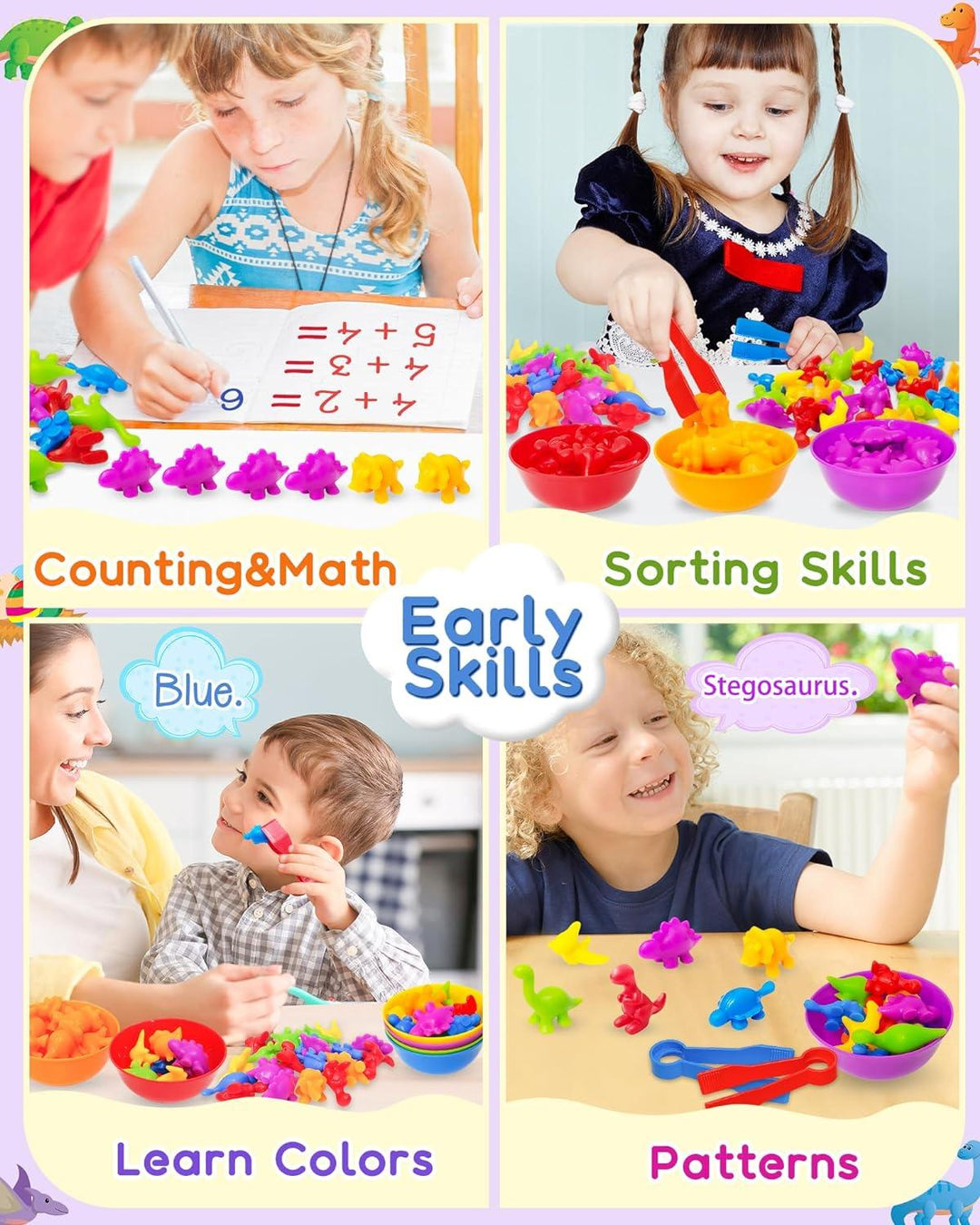 Premium Quality Counting Dinosaurs Montessori Toys for 3 4 5 Years Old Boys Girls Toddler Preschool Learning Activities