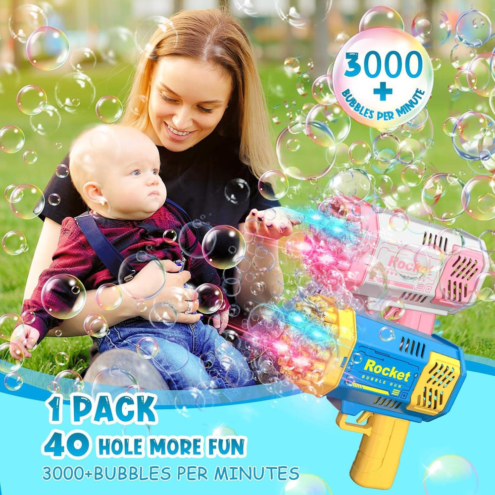 Bubble Machine Gun Mini Bubble Gun for Toddlers, Bubble Maker Blower Toys with Lights,4000+ Bubbles Per Minute for Boys Girls Toddlers Outdoor Indoor Birthday Wedding Party(Bulk 3 Sets)