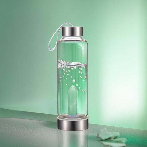 Premium Quality Quartz glass water bottle, transparent water bottle, gemstone center inlaid obelisk, magic wand(10 Pack)