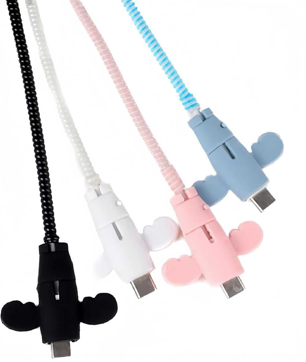 Durable Silicon Angel Wings Data Cable Protective Cover Charging Cable Anti-Break, Data Cable Protector (Multicolor,4PCS)(Bulk 3 Sets)