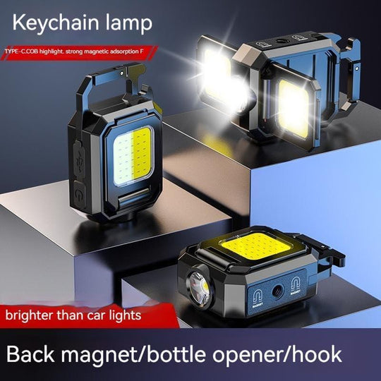 Rechargeable Cob Keychain Work Light with Bottle Opener and Magnet,Suitable for Outdoor,Camping, Fishing, Hiking