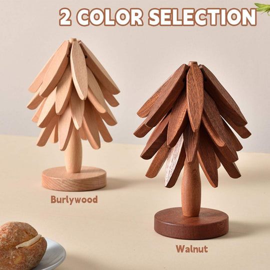 Foldable Heat Resistant Pads Kitchen Table Wooden Tree Shape Trivets Gift Sets