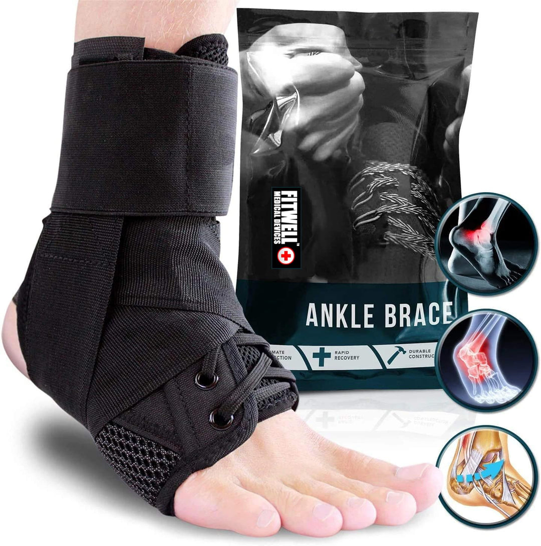 Ankle Brace Lace Up Compression Strap - Elastic Support & Adjustable Stabilizers Support Guard Protector Sports