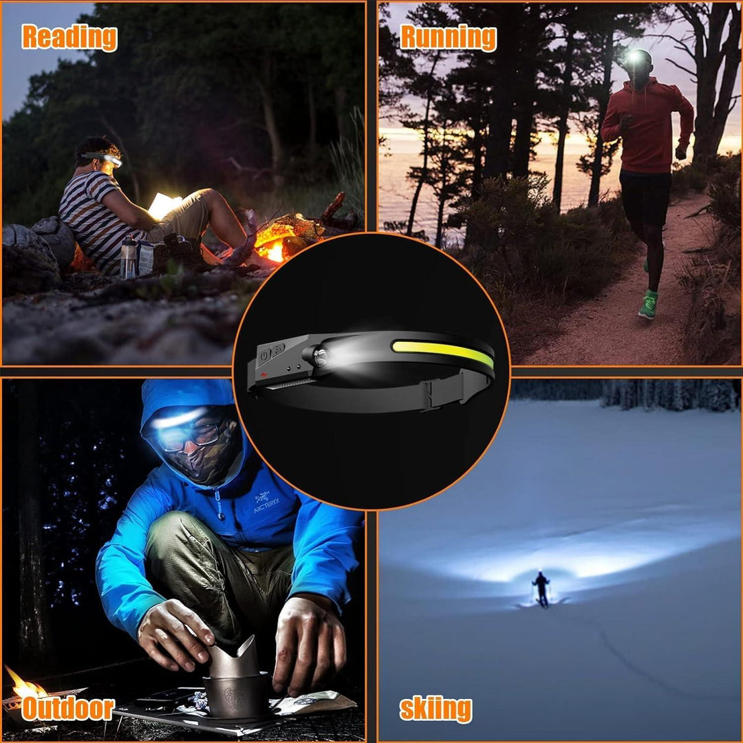 Rechargeable LED Headlamp, Headlamp Flashlight Wide Beam Lightweight Headlamps, COB 230° Illumination