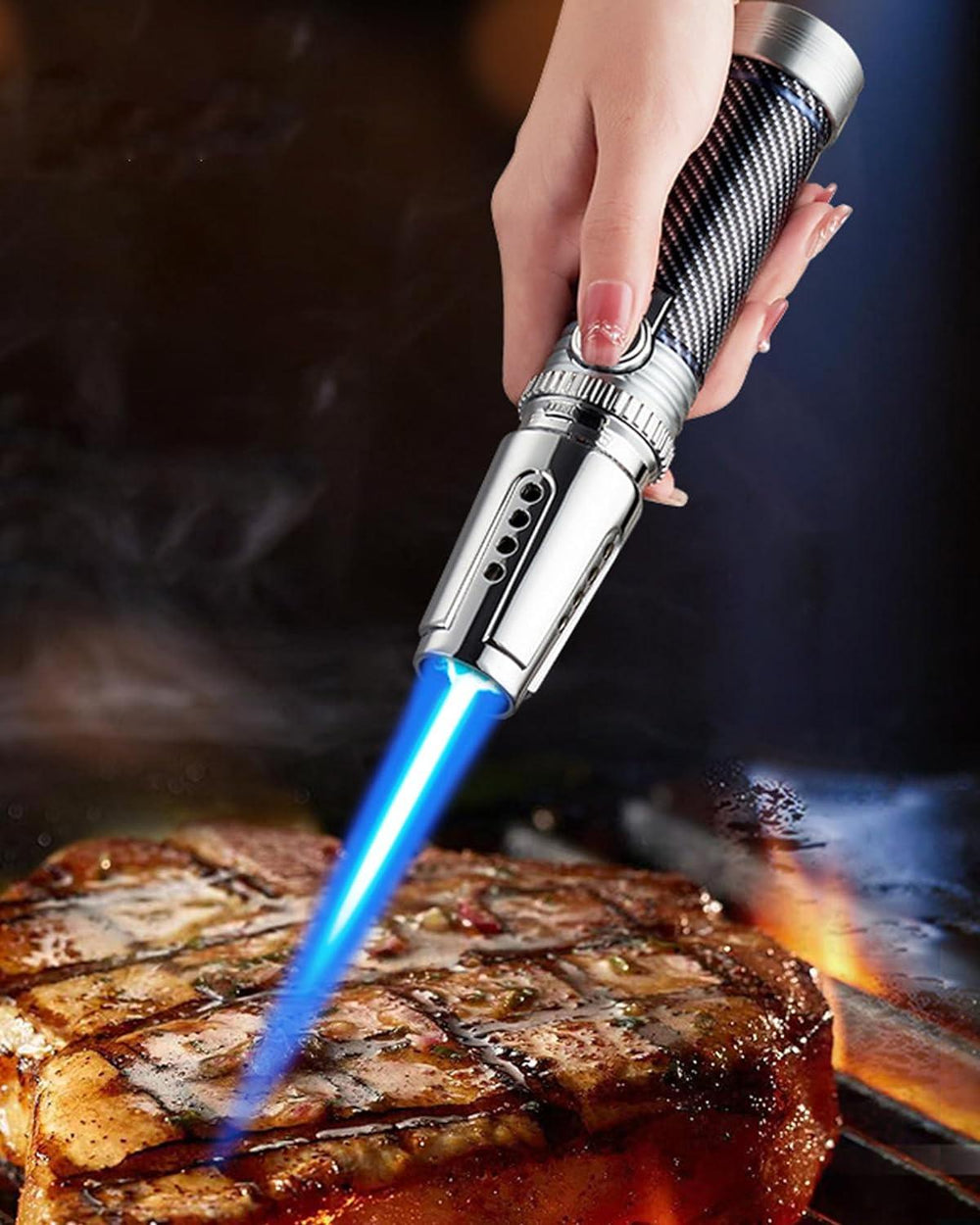 Butane Torch Lighter, Fire Dab Torch Lighters Butane Refillable, Windproof Blue Jet Flame Adjustable for Desserts Baking BBQ, Desserts Baking BBQ