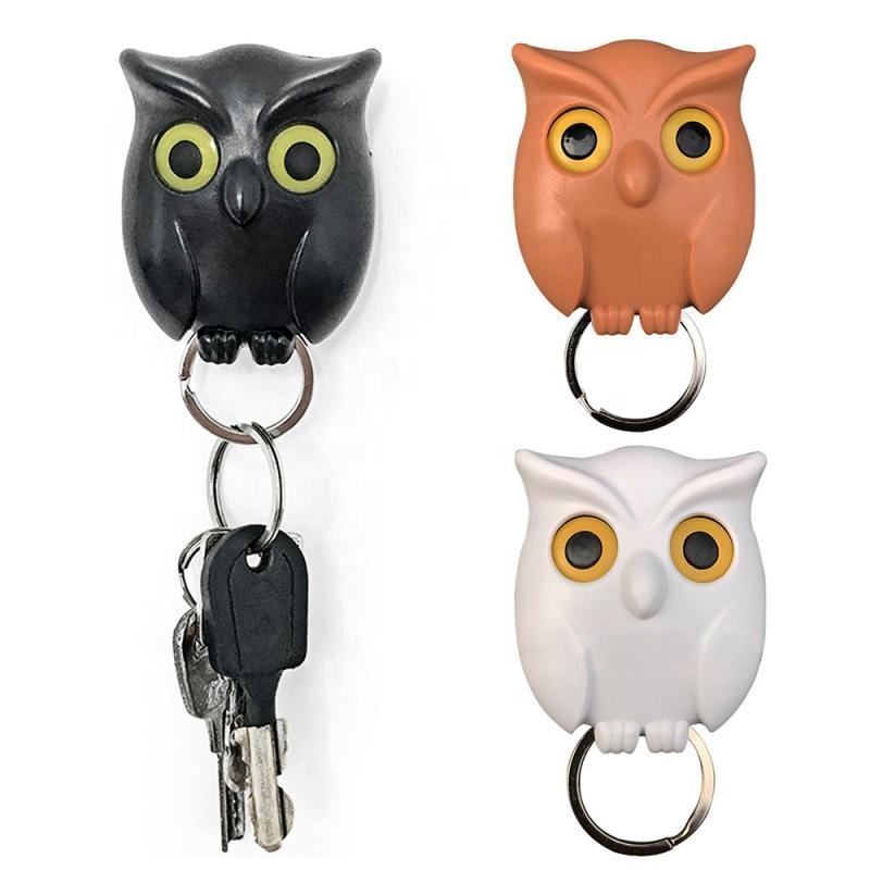 Owl Keying Holder Wall Mounted Owl Key Hooks with Wall Self-Adhesive Tape, Key Holder Cute Owl Key Holder Automatic Open Close Eyes Magnetic Night