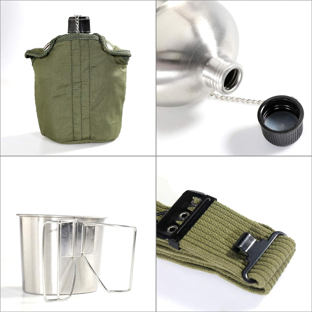 High Quality Canteen Military with Cup and Green Nylon Cover Waist Belt for Camping Hiking Climbing