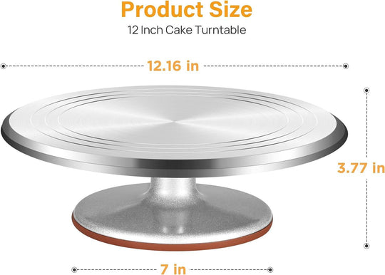 Rotating Cake Turntable 12'' Alloy Revolving Cake Stand with Non-Slipping Silicone Bottom