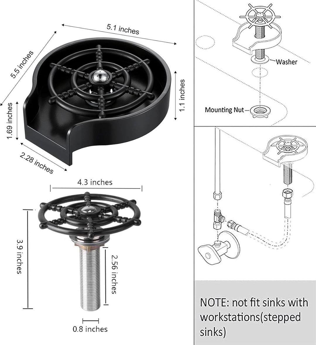 Automatic cup washer for kitchen sink faucet glass washer cleaner cup rinser for sink bar accessories (10 Pack)