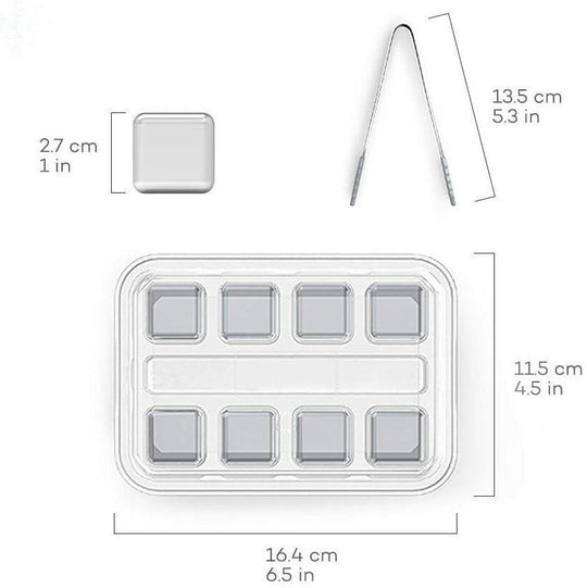 Stainless Steel Reusable Ice Cubes with Barman Tongs and Freezer Tray